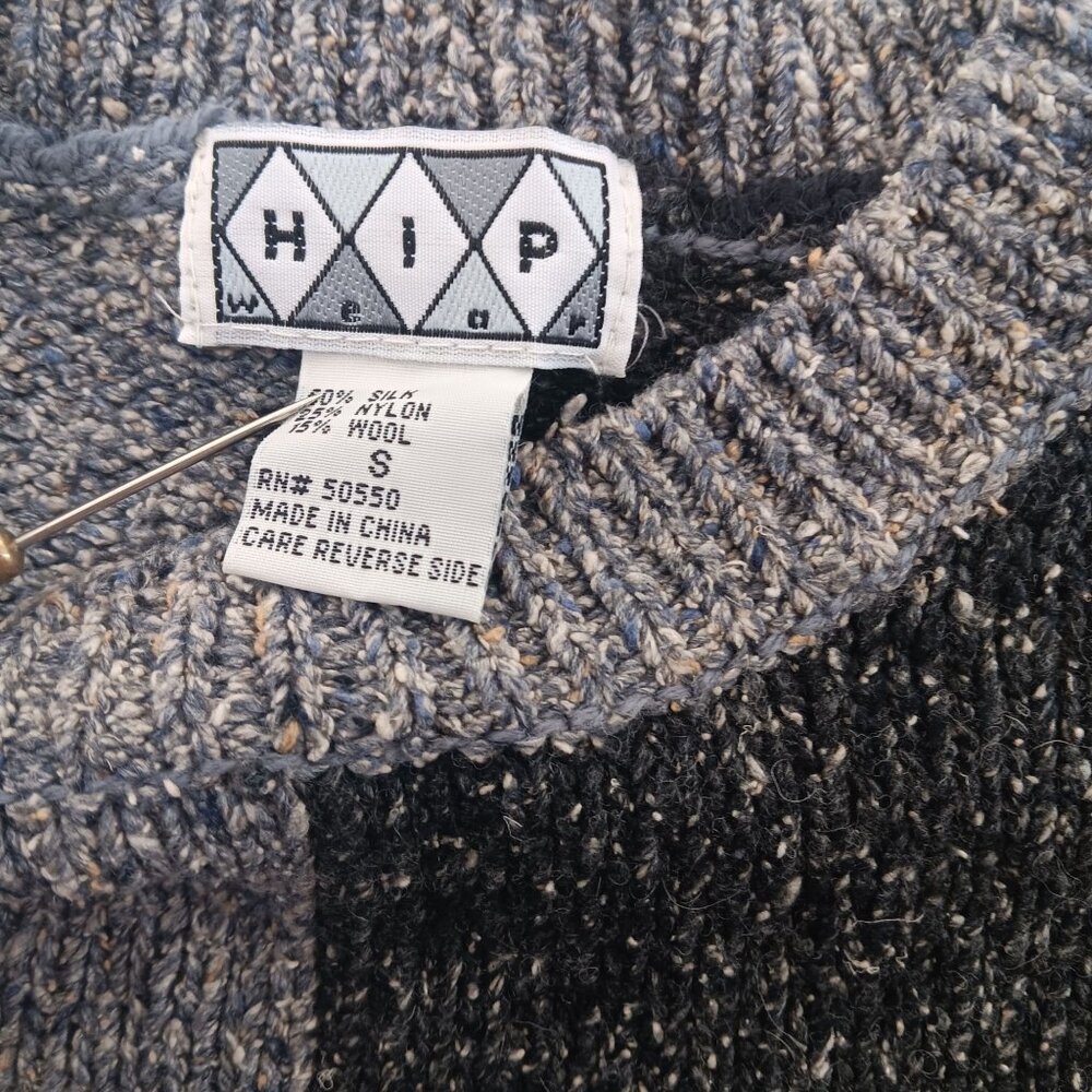 Small Women's Silk Blend Sweater Hop Knit Two Tone Gray Black S